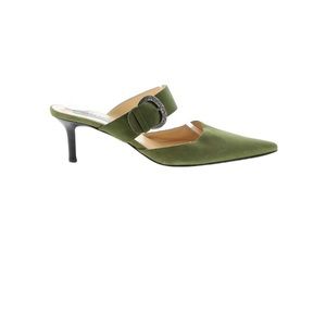 Terre Peck Italy Pointed Toe Mules with Buckle in Green Size 38.5
